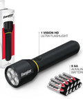 Vision HD Ultra LED Flashlight with Digital Focus, 1800 Lumens, IPX4 Water Resistant, aircraft-grade aluminum, 9 AA batteries