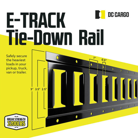 Rock Solid E Track Tie Down Rail Kit Four Pack Three Foot Heavy Duty Steel Tracks Powder Coated Black for secure cargo in trucks.