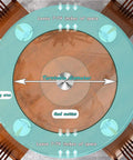 Heavy Duty Slick Spin Tempered Glass Lazy Susan Turntable layout with dining and food sections marked on a round table.