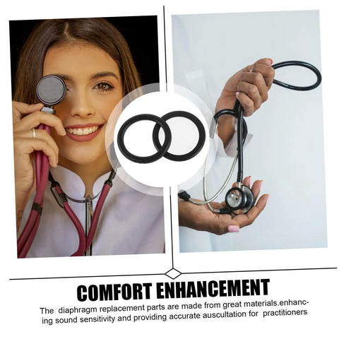 Premium Stethoscope Replacement Diaphragm Assembly Ring With Spot On Acoustic Membrane For Clinic Repairs and Medical Diagnostics with two black rings.