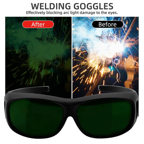 Top Shelf Welding Glasses And Plasma Cutting Goggles With Ir 5.0 Shade protecting eyes from sparks in welding process.