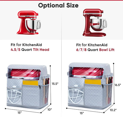 Premium Stand Mixer Cover With Detachable Slider Base For Easy Kitchen Rolling And No Sweat Dust Protection Zip Up Design That Is A Total Game Changer For Busy Chefs Daily with sizes for KitchenAid models.