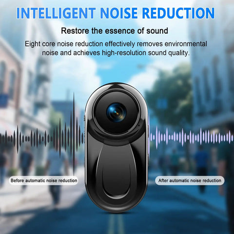 Thumb Size 1080P Wearable Body Camera With 64GB Card for hands-free vlogging, showing intelligent noise reduction feature.
