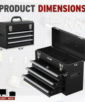Three Drawer Portable Tool Box With Locking System, Steel Construction, Smooth Glide Drawers, Liner Included, dimensions shown
