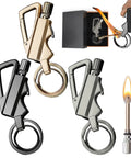 Infinity Lighter All In One Multitool Keychain Bottle Opener in gold, black, and silver with packaging and flame demonstration