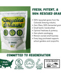 Front view of Upcycled Bokashi Compost Starter 10 oz bag, made from 100% upcycled grains with zero plastic packaging, Colorado made.