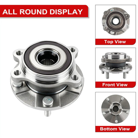 Heavy Duty 2 Pack Front Wheel Hub Bearing Assembly 5 Lug With Abs Direct Replacement For Toyota Rav4 2006 To 2018 Mirai 2016 To 2020 Scion Tc top view and front view display