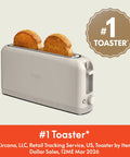 Slick Two Slice Slim Toaster With Hella Long Slots For Versatile Even Heating And A Tight Oat Milk Finish That Ditches Everyday Countertop Clutter While Kicking Out Perfect Crisps Daily with golden toast.
