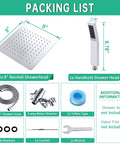 Packing list for Dual Shower Head System With Rainfall Top Spray And Handheld 70 Inch Flexible Hose Smooth 3 Way Diverter Easy Install