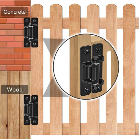 Heavy Duty Gate Hinges 2 Pack In Premium Steel With Spacer Bearings And Black Electro-Coated Finish Removable Bolts on wood gate.