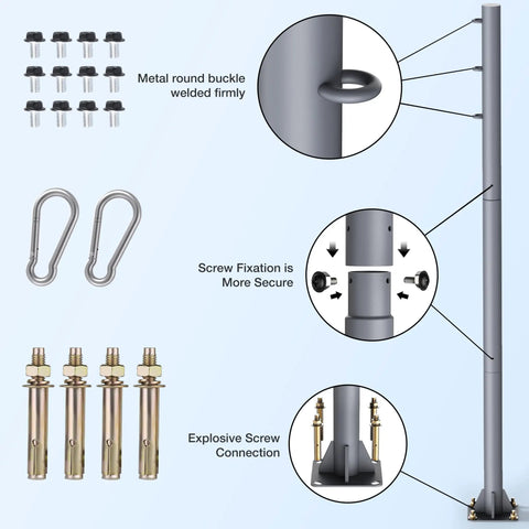 Heavy Duty Ten Foot Sun Shade Sail Post Kit With 3 Inch Diameter Pole For Patio Garden Deck Backyard Canopy Support Thick Walled Metal Pole For Easy Setup And Beefy Rugged Outdoor Awning