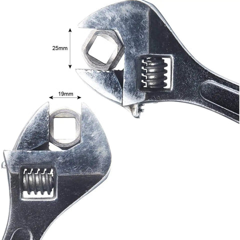 Adjustable wrench with size measurements, part of Bike Chain Whip Tool Kit Universal For Cassette And Tourney With Pro Grade Upgrade Sprocket Remover Tool Three Piece Set For Easy DIY Bicycle Maintenance And Repairs.