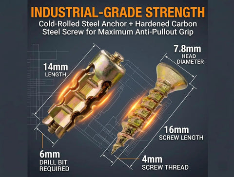 Image showing Hinge Repair Screw And Expansion Anchor Kit For Wood And Tile, 100 Or 200 Piece Set, 6x14mm anchor dimensions.