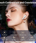 User enjoying Rock Solid Wireless Earbuds With Bluetooth 5.3 And HiFi Stereo Sound featuring touch control and elegant design.
