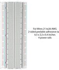 Image of 165.1 mm breadboard with specifications for jumper wires. Part of Three Pack Jumper Wires And Three Solderless Breadboard Sets.