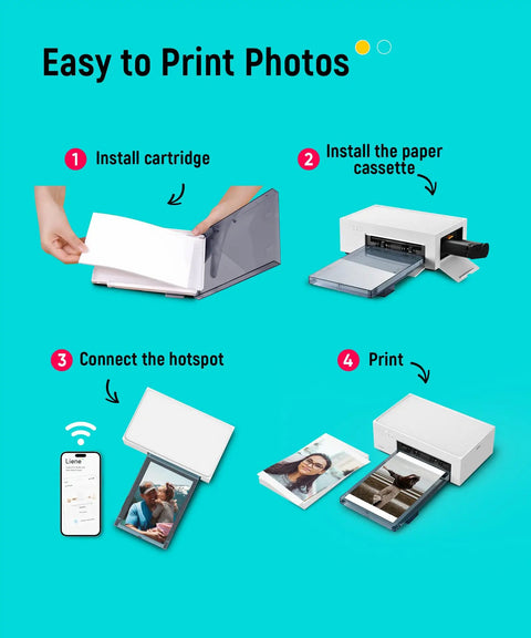 4x6 Portable Photo Printer For iPhone And Android With Wi Fi Full Color Dye Sublimation Instant Photo Printing On The Go Snap And Share Ready Compact Pocket Size Printer Includes 100 Sheets And 3 Cartridges installation steps