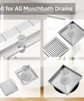 Ridiculously Fast Shower Drain Strainer With Pop Up Hair Catcher Basket And Attached Lifting Hook, stainless steel drain parts display.