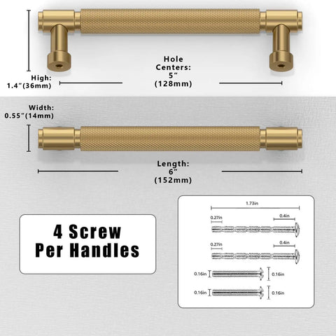 Ten Pack Champagne Bronze Knurled Cabinet Pulls 5 Inch Center To Center Kitchen Drawer Handles Heavy Duty Cabinet Hardware with dimensions.