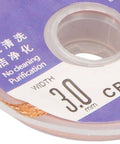 Close-up of 1.5m High Performance Low Tin Soft Desoldering Wick Braid spool showing 'No Cleaning' label and 30mm width.