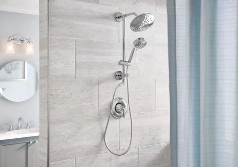 Chrome Replacement Handheld Showerhead With Four Function Eco Performance WaterSense Certified in modern bathroom setup