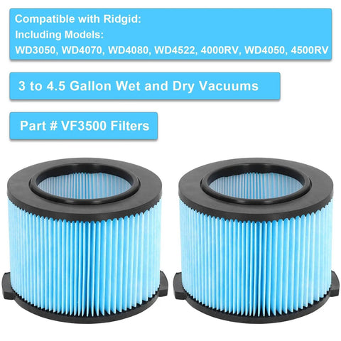Heavy Duty Fine Dust Filter Replacement For 3 To 4.5 Gallon Wet Dry Shop Vacs Compatible With WD30500 WD4050 WD40700 VF3400 2 Pack
