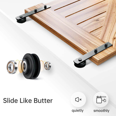 EaseLife 8 Ft Sliding Barn Door Hardware Track Kit With Pulley for smooth, quiet glide shown installed on a wooden door