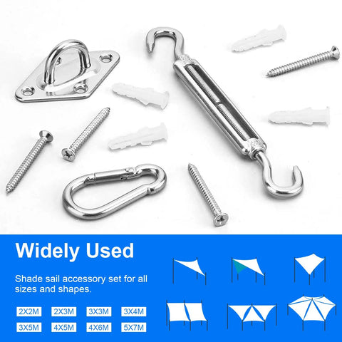 6 Inch Stainless Steel Shade Sail Hardware Kit For Rectangle And Triangle Installations Heavy Duty 304 Grade Fixings