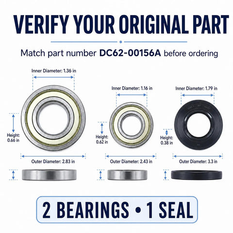 Kick That Loud Grind To The Curb With This Beefy Drum Bearing And Seal Kit For Front Load Washers DC6200156A parts with dimensions.