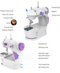Beginner Friendly Mini Sewing Machine Kit With Finger Guard And Full Accessory Set Includes 20 Cotton Fabric Bundles Foot Pedal US Power Adapter Perfect For Practice Projects Patchwork School Crafts showing detailed parts