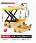 Heavy Duty Hydraulic Scissor Lift Table With Foot Pump And Ergonomic Grip No Sweat Electric Flatbed Trolley shown at 72cm height with wheels.