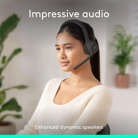 Person using Zone 301 Wireless Bluetooth Headset With Noise Canceling Microphone for calls and meetings in office setting