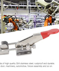 Stainless Steel Toggle Clamp Pull Latches Two Piece Set With 400lbs Capacity for doors, machinery, and woodworking, shown in factory setting.