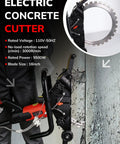 Pro Level 16 Inch Electric Concrete Ring Saw Puts Out Heavy Torque On 110 Volts with a 5500W motor and diamond blade cutting through concrete.