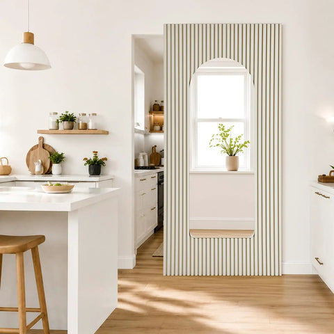Massive Space Saver Trackless Sliding Barn Door With Built In Mirror And Soft Close Hardware Kit To Keep Your Floors Clear And Glides Like Butter For A Zero Hassle Room Upgrade Homeowners Absolutely Love in a modern kitchen.