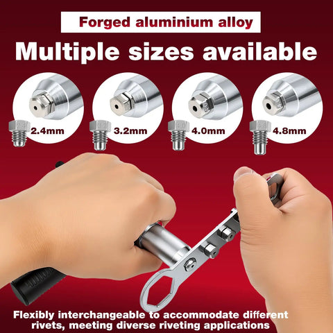 Hands using Beefy Cordless Drill Rivet Attachment Kit With 4 Heads 2.4mm 3.2mm 4.0mm 4.8mm Pro Grade Heavy Duty Riveter Tool