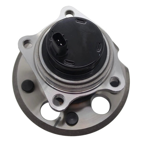 Rock Solid Rear Wheel Bearing And Hub Assembly Knockout Direct Fit close-up view of sensor, stainless steel and plastic parts, undercarriage replacement