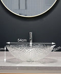 Super Slick Translucent Tempered Glass Countertop Basin With Pop Up Drain For Modern Bathroom Vanity Refresh And Bar Sink Upgrade Featuring Zero Hassle Install 54x36x16 cm with pop-up drain
