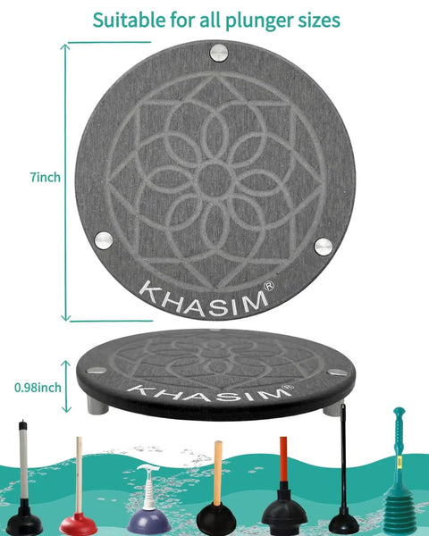 Solid Diatomaceous Earth Plunger Tray Quick Dry Gray Bathroom Drip Holder For Seven Inch Toilet Tools viewed from above showcasing its design and dimensions.