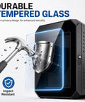 Durable tempered glass EV charger enclosure is impact resistant with hammer demonstration for security features.