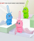 bqover portable microfiber cleaning cloth, worm-shaped silicone keychains in blue, pink and green with long loops