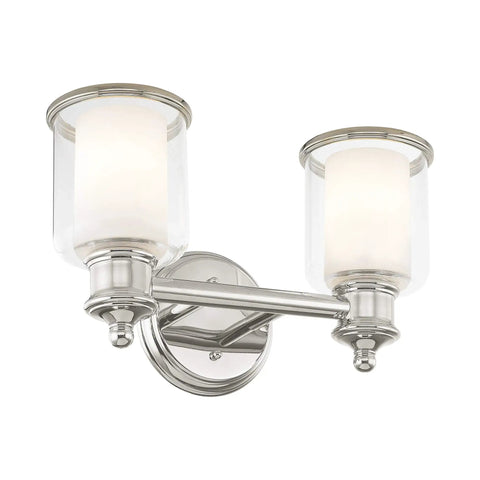 Transitional Two Light Bath Vanity Light In Polished Nickel Finish From Middlebush Collection with frosted glass shades