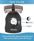 Close-up of Heavy Duty Mechanical Outdoor Timer Outlet With Dual Grounded Plugs for easy daily settings and durability.