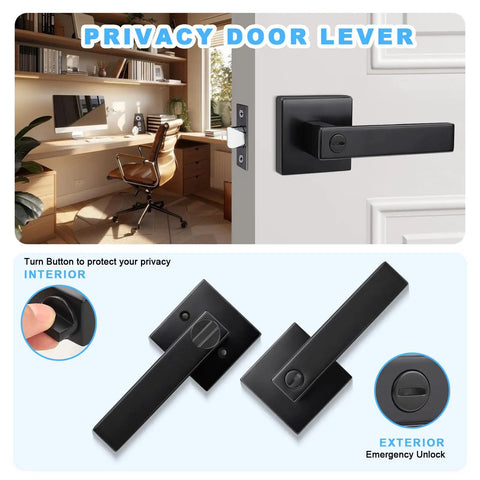 10 Pack Matte Black Interior Door Handles Providing Heavy Duty Privacy Levers For Bedroom And Bathroom, Rock Solid Zinc Alloy Build.
