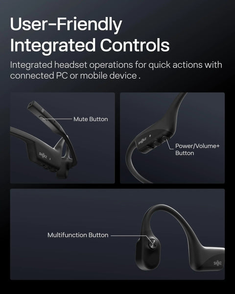 Open Ear Bone Conduction Headset For Work Calls And Meetings Wireless Bluetooth Headphones with control buttons illustrated