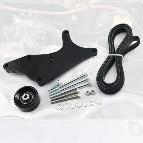 No Drama Hardened Dual Alternator Bracket Kit For Chevy Gm Trucks 1999 2013 with aluminum idler pulley and drive belt.