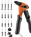 Heavy Duty Manual Rivet Gun Kit With Three Sixteen Inch Tri Grip Pop Rivets shows tool and aluminum rivets for marine projects.