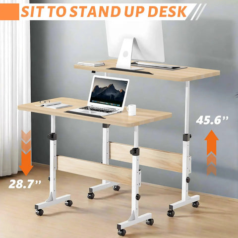 Rolling Desk On Wheels With Adjustable Height For Laptops And Home Office Use Portable Small Standing Desk With Mobility Easy Roll Office Cart
