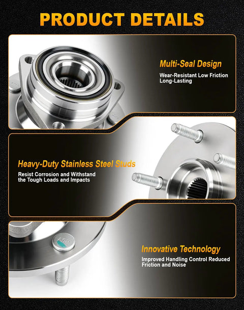 Close-up view of Smooth Rollin Heavy Duty Front Wheel Hub And Bearing Assembly for Dodge Ram 1500, featuring stainless steel studs and seals.