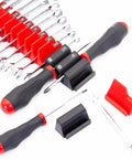 Modular Wrench Organizer For Twenty Tools With Magnetic Base Built In The USA showing tools neatly aligned, with screwdriver and wrench.