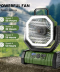 Camping Fan With LED Lantern And 30000mAh Battery, Rechargeable Tent Oscillating Fan with four speed settings displayed